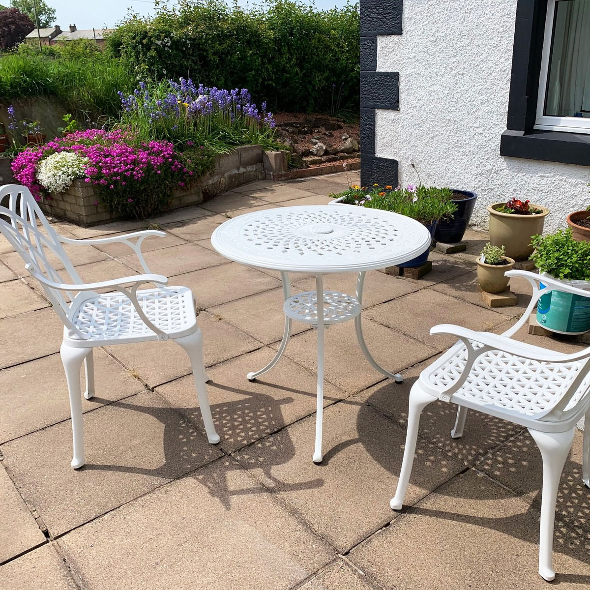 Anna - Kleiner Gartentisch + 2 Stühle - Weiß