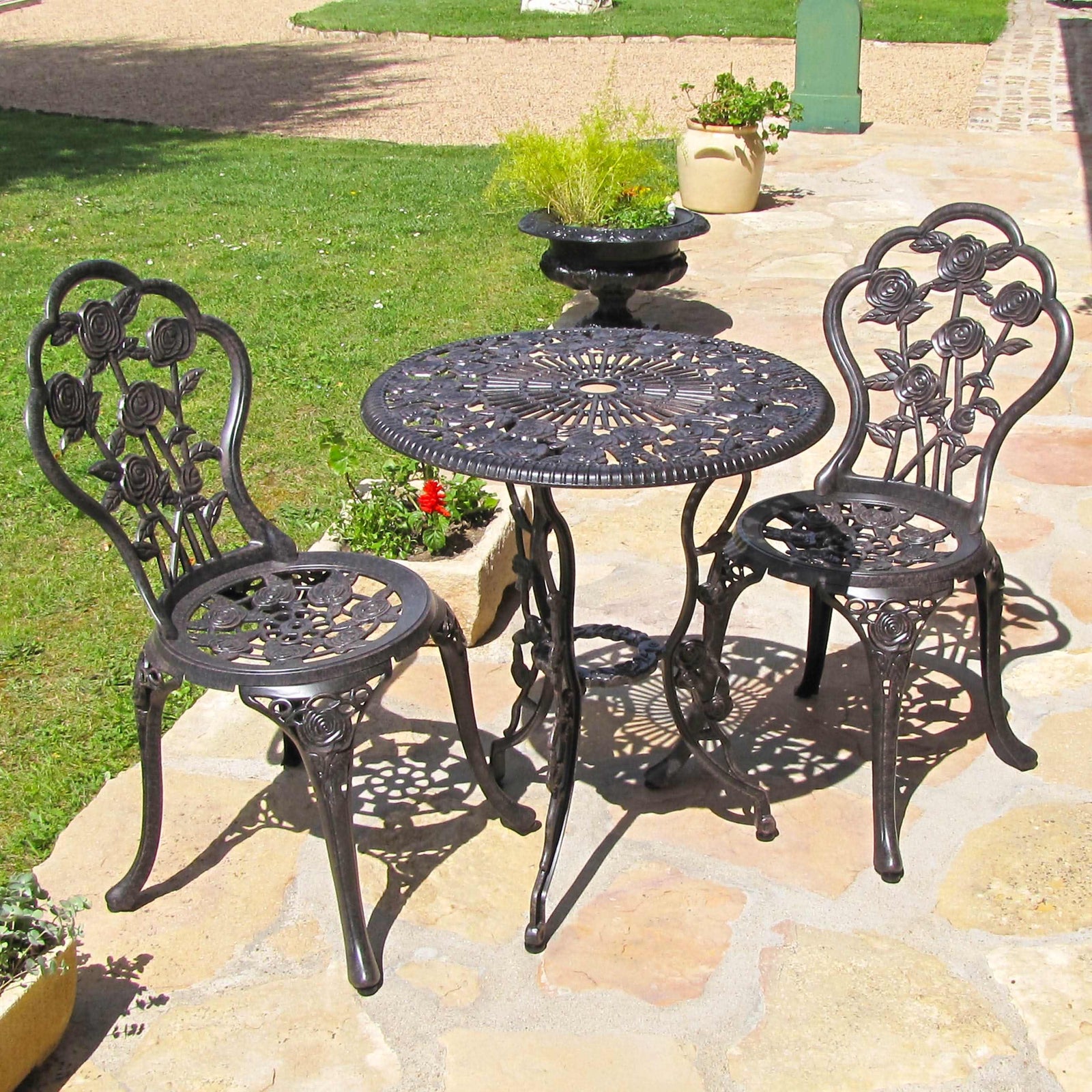 London Rose Bistroset - Antik-Bronze (2-Sitzer-Set)