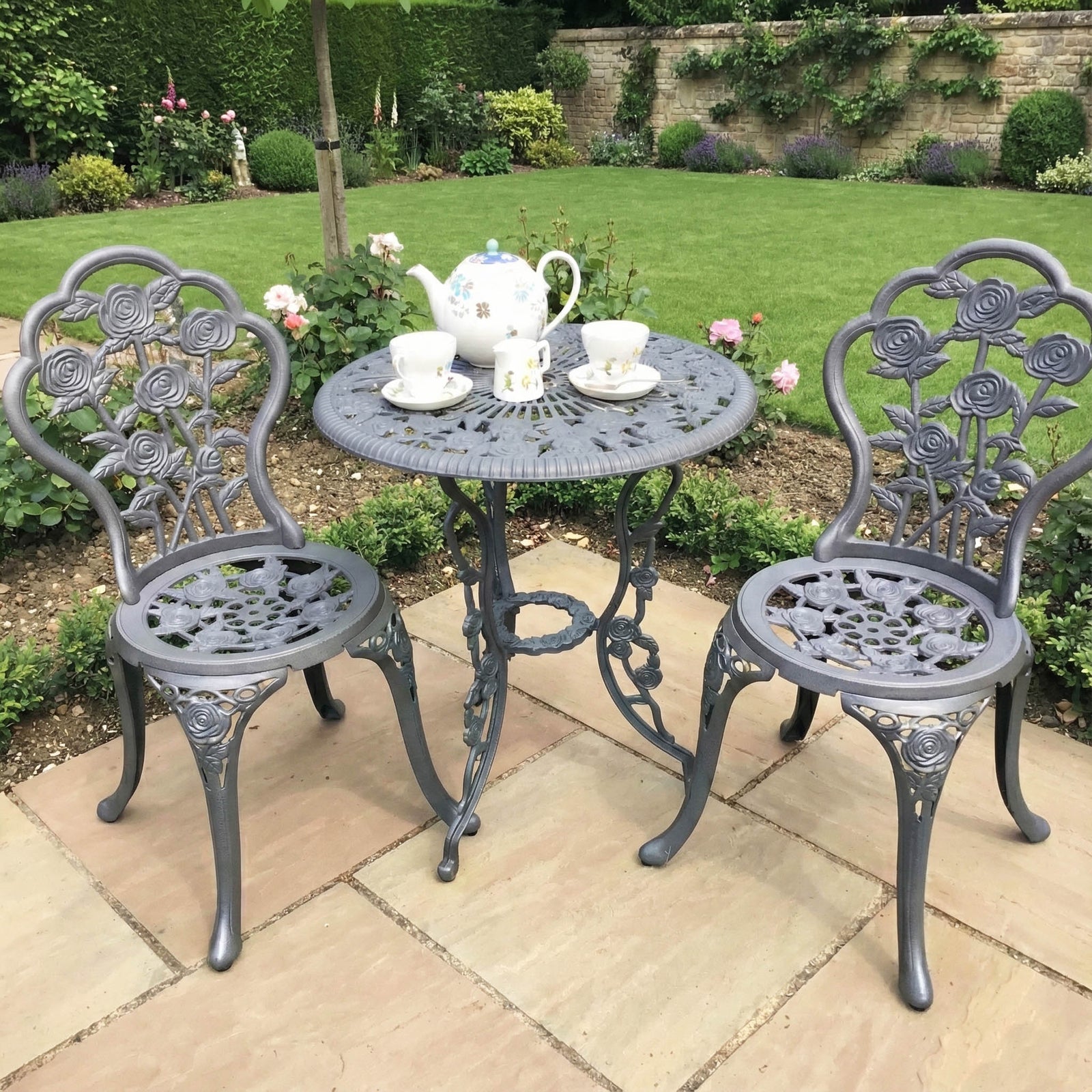London Rose Bistroset - Schiefergrau (2-Sitzer-Set)