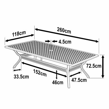 MADISON Tisch 2.6 m (10 Personen Set)