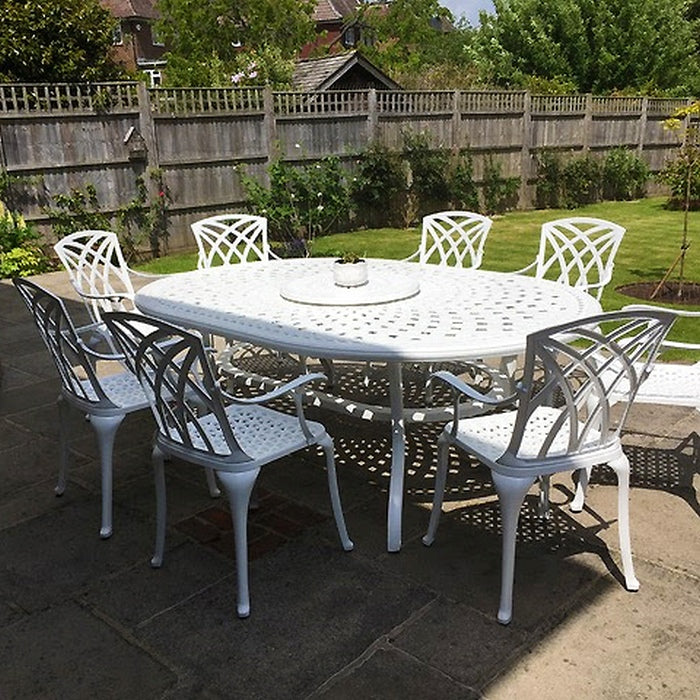 White Rosemary Oval Cast Aluminium Garden Table
