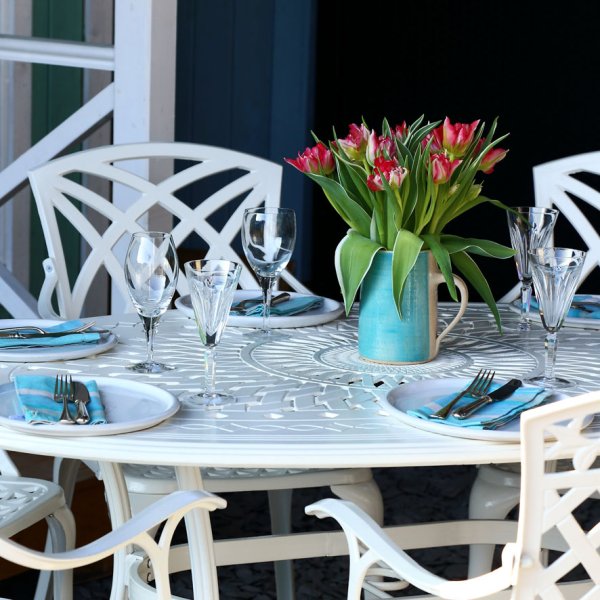 White 4 seater Oval Garden Table Set 9