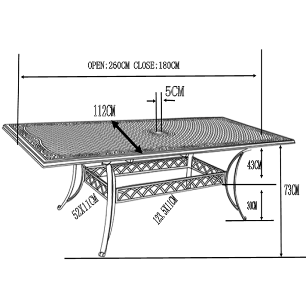 Large extension weatherproof dining garden table aluminium dimensions