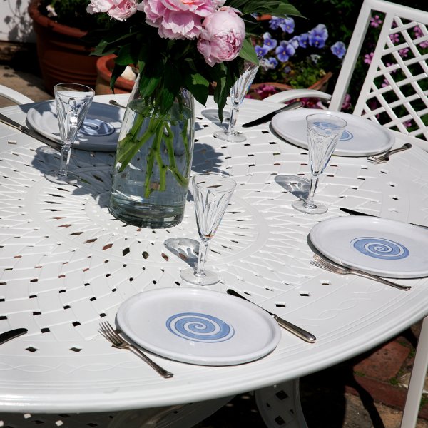 Charlotte white 6 seater oval garden table set 2