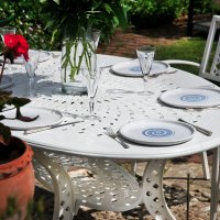 Vorschau: Charlotte white 6 seater oval garden table set 3